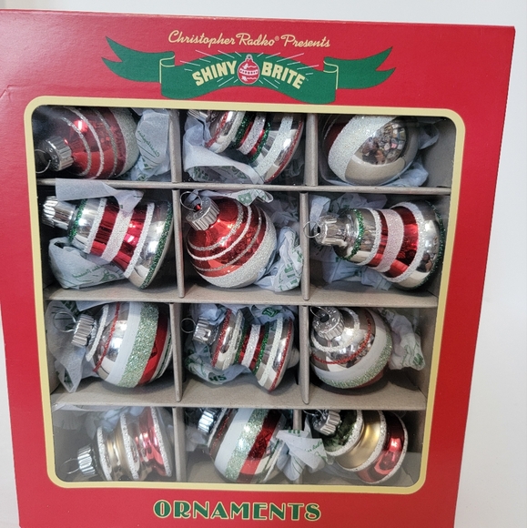 NEW 12 Christopher Radko Shiny Brite Glass Christmas Tree Ornaments - Picture 1 of 4